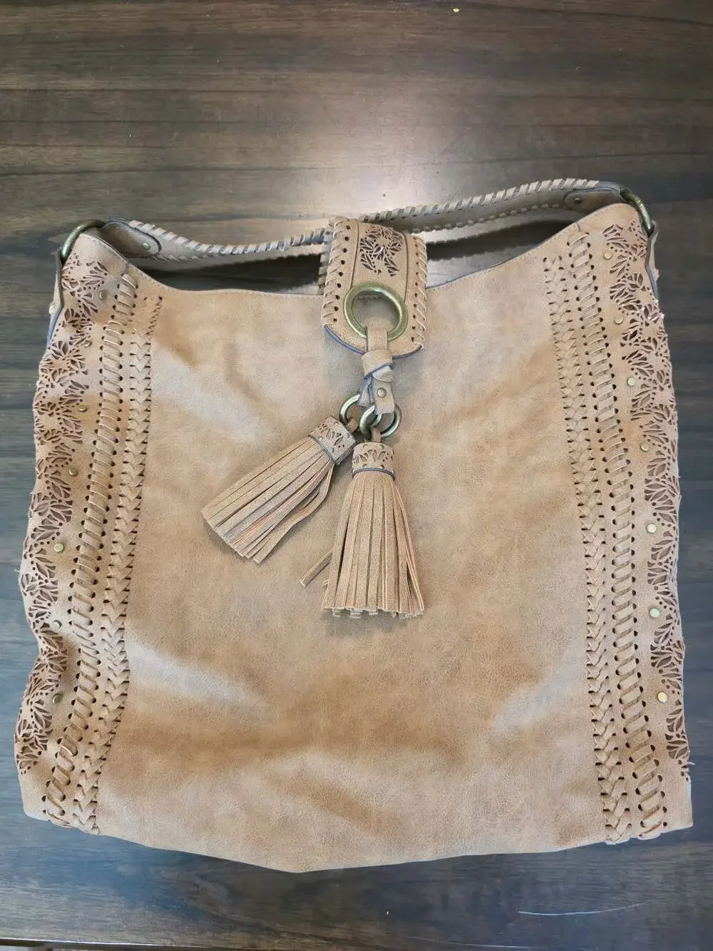 Elle & Jae Gypset Faux Suede Hobo Shoulder Bag with Tassels